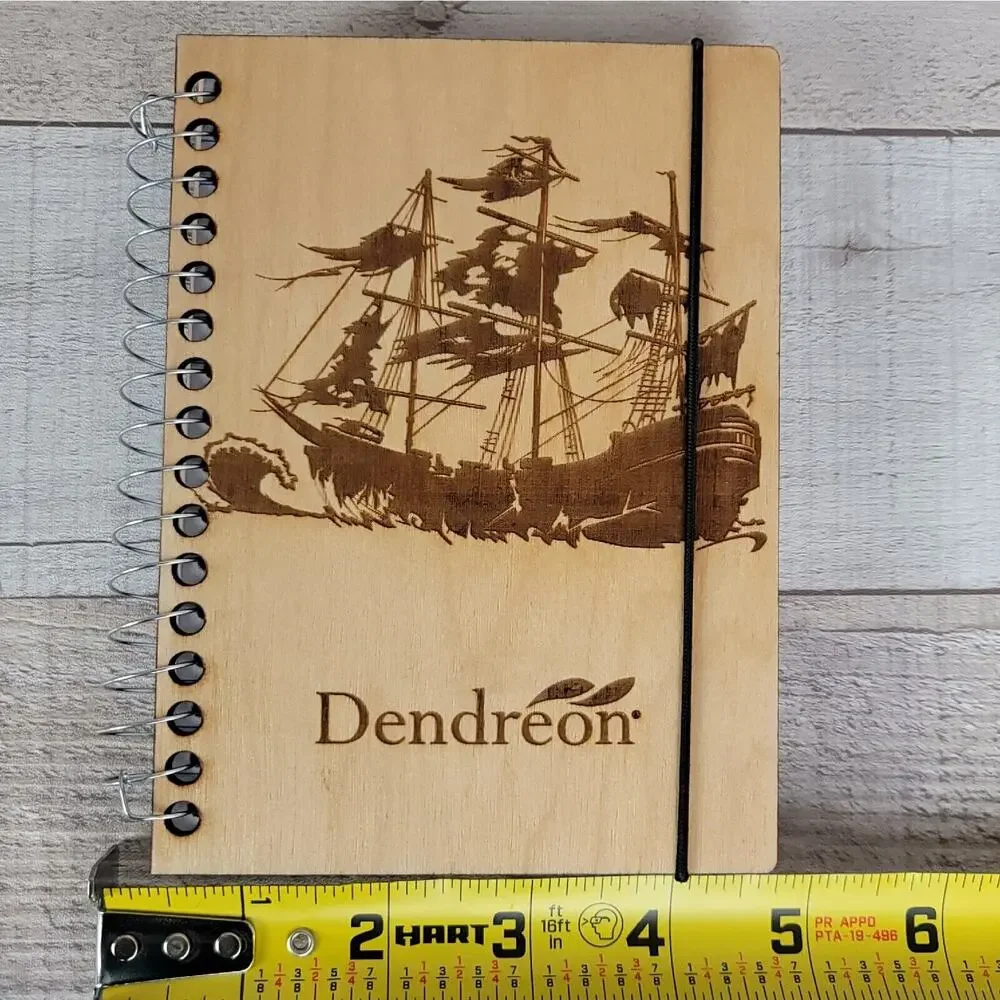 Wood Journal Notebook Clipper Ship Laser Cut Dendreon Pharmaceutical Rep Promo